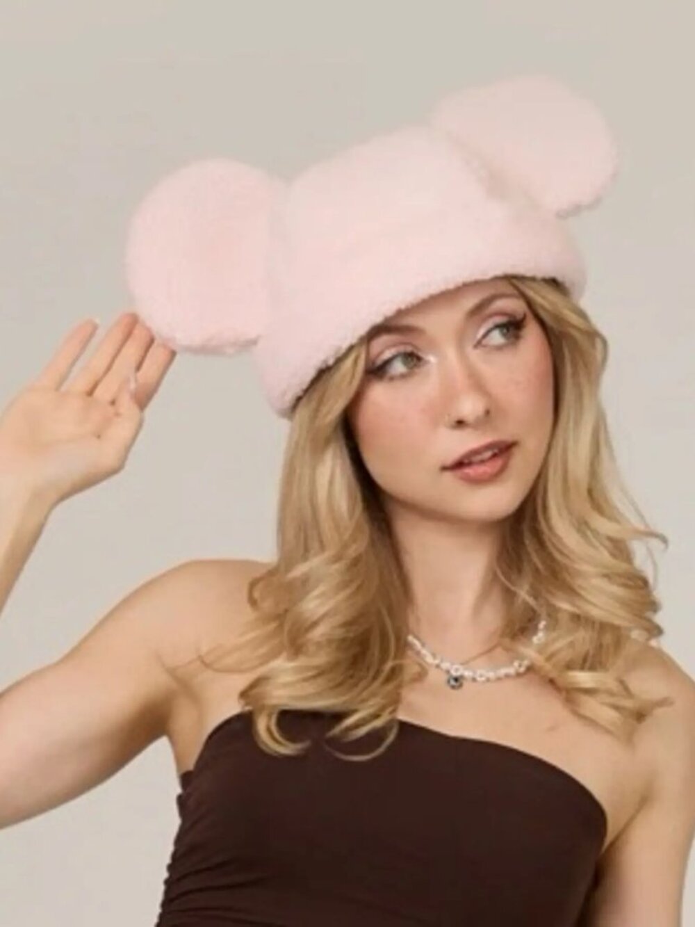 BNWT Mickey Mouse Sherpa Beanie Pink One Size
